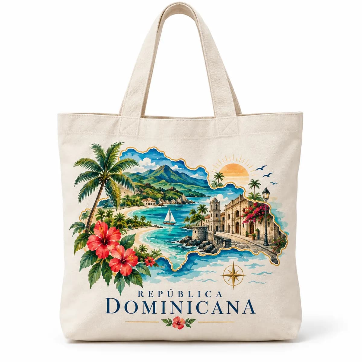 Canvas tote with a Dominican Republic illustration