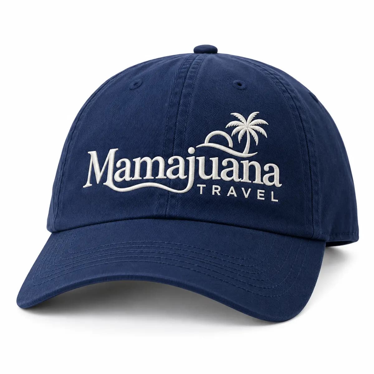 Navy cap embroidered with the Mamajuana Travel logo