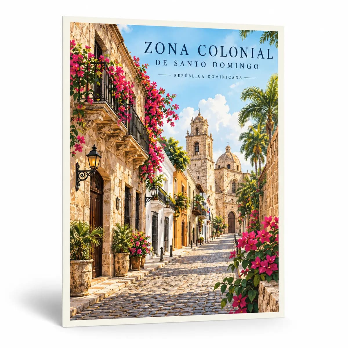 Illustrated print of a Colonial Zone street