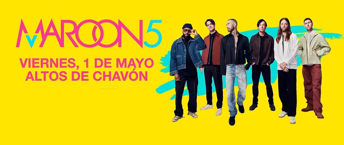 Maroon 5 concert tour cover featuring the band promotion for Altos de Chavón with round-trip transportation from Punta Cana and Santo Domingo, Dominican Republic.