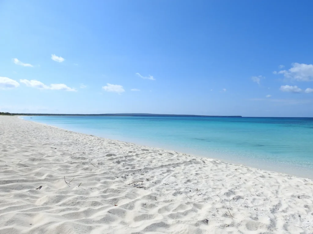 Bahía de las Águilas beach in Pedernales, Dominican Republic, with white sand and turquoise waters.