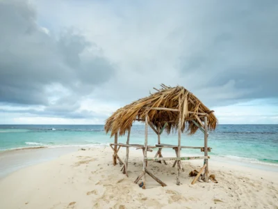 Cayo Arena Paradise Island with a rustic beach hut in Monte Cristi, Dominican Republic