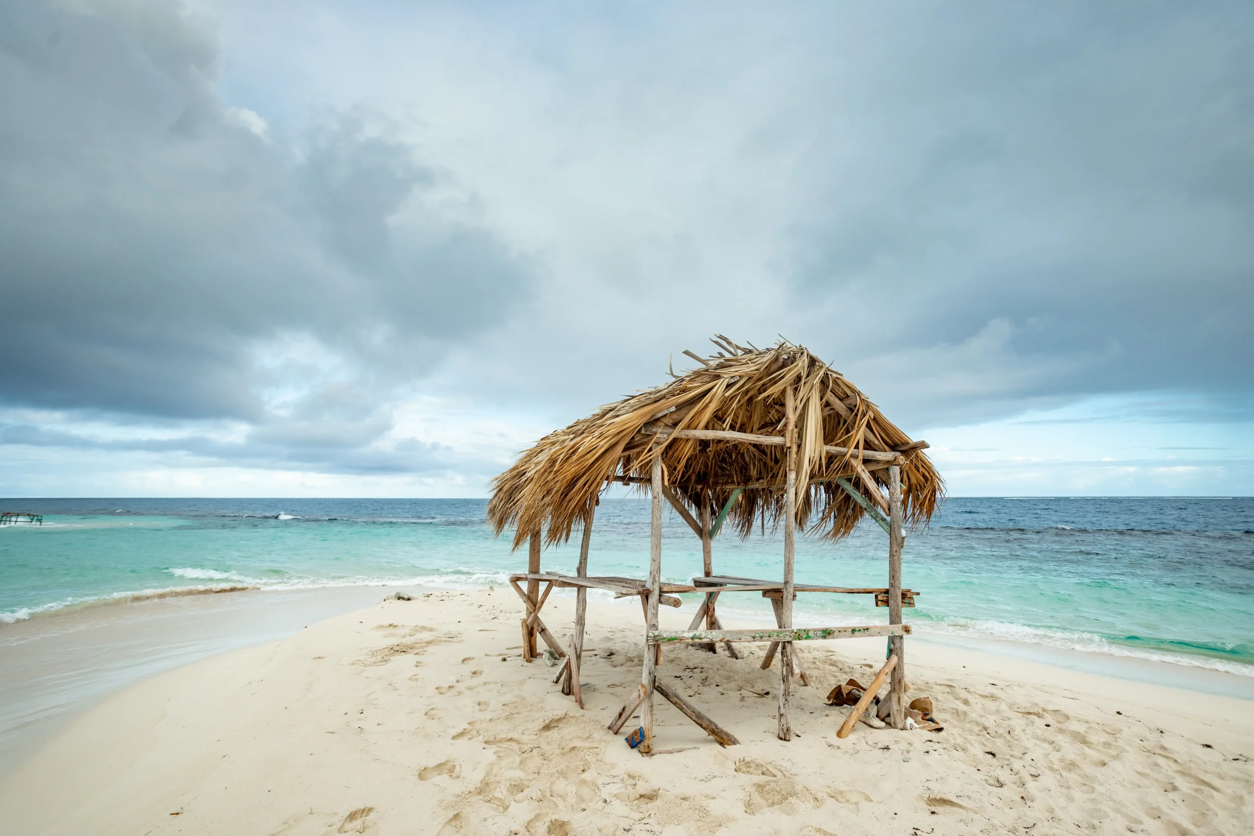Cayo Arena Paradise Island with a rustic beach hut in Monte Cristi, Dominican Republic