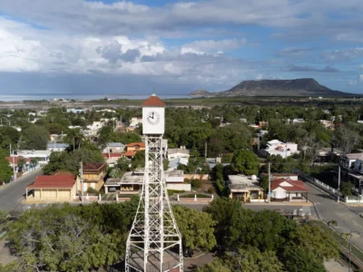 Clock tower and El Morro in Monte Cristi, Dominican Republic