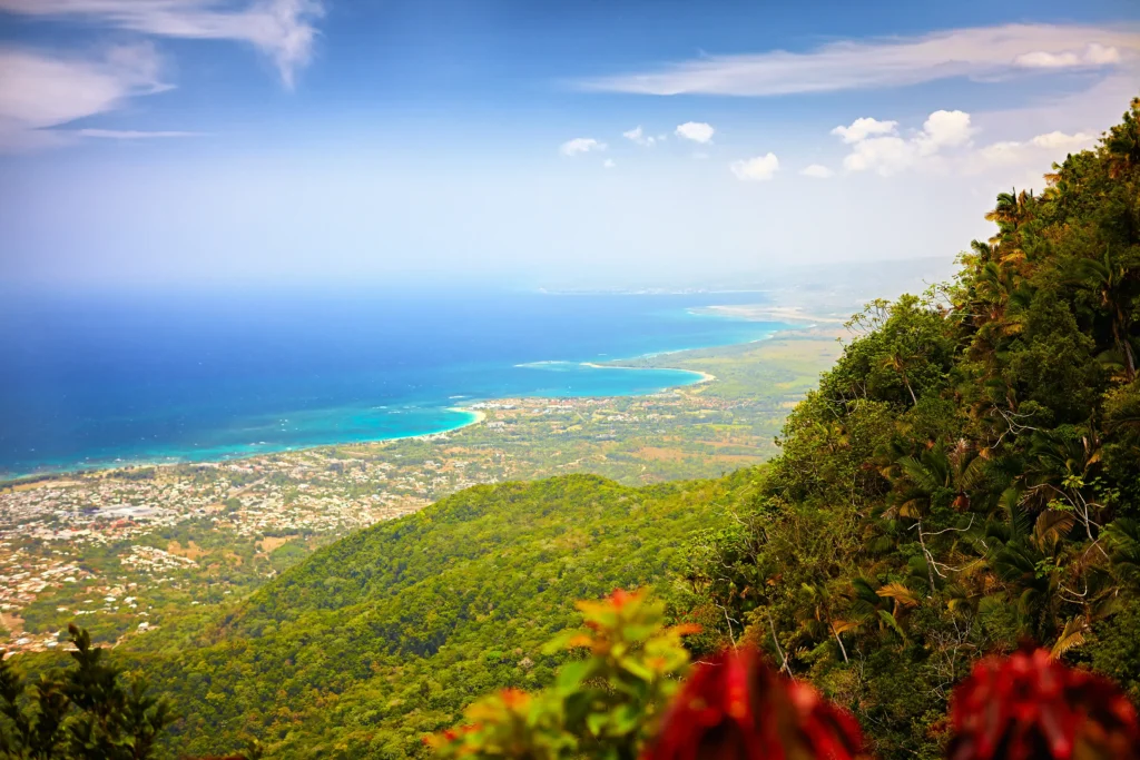 Panoramic view of Puerto Plata city and coastline from Mount Isabel de Torres, Dominican Republic