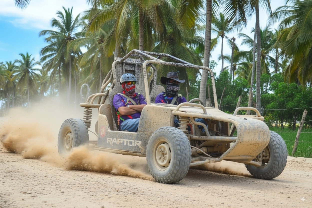 Punta Cana ATV Buggy Adventure from Santo Domingo driving through palm-lined trails