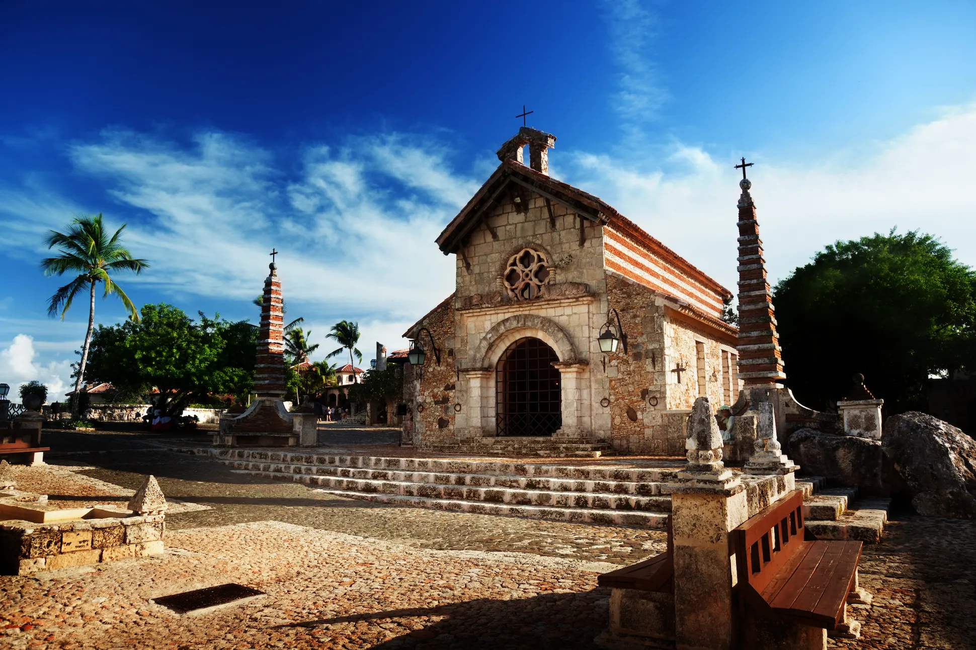 The stone Church of San Estanislao in Altos de Chavón, Dominican Republic.