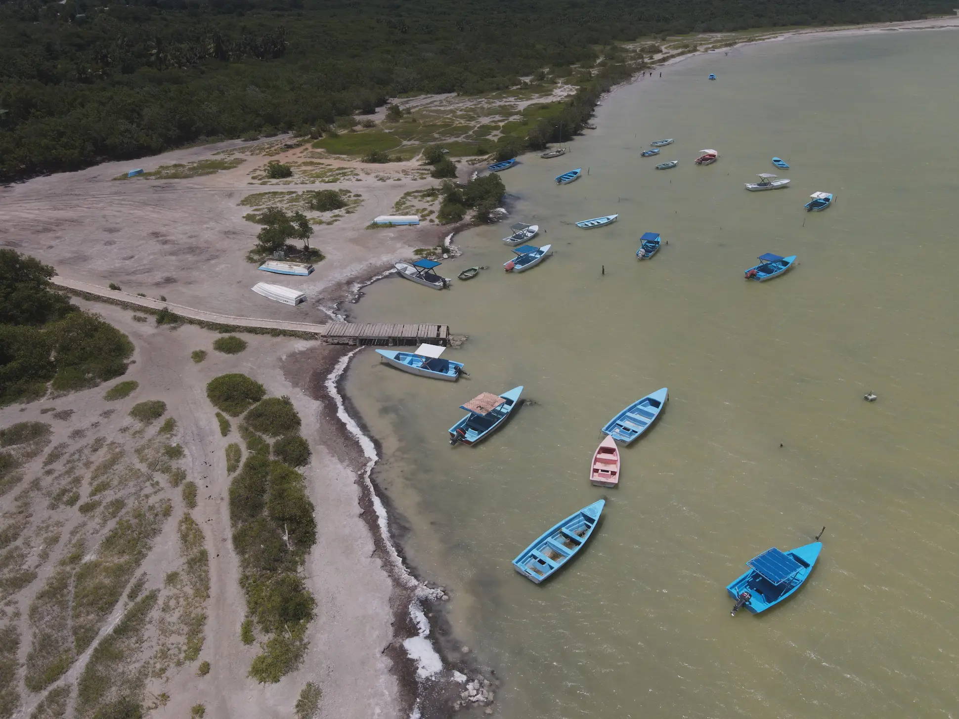 Boats anchored at the dock of Laguna de Oviedo, Pedernales, Dominican Republic