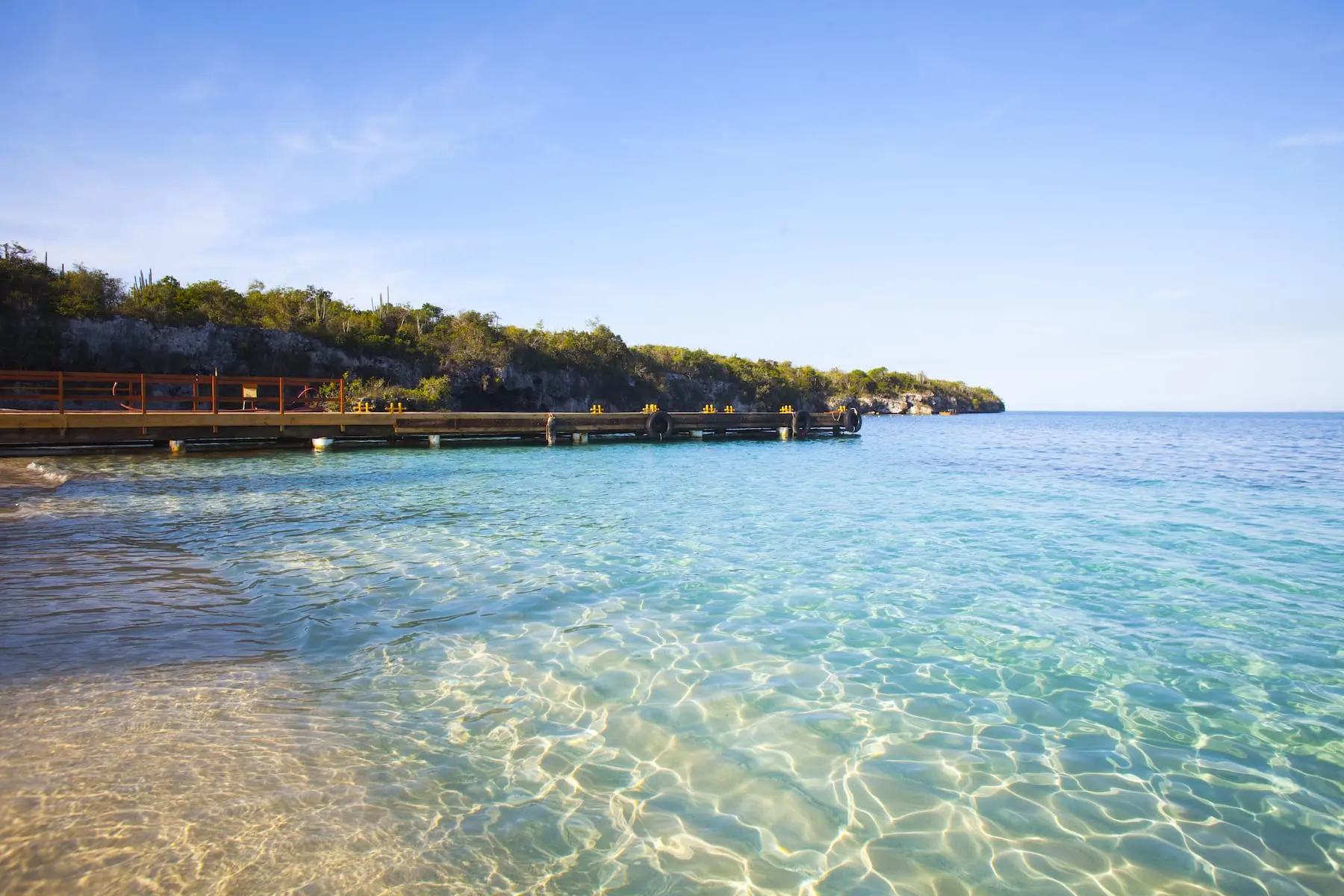 Wooden pier over crystal-clear turquoise water at Catalina Island