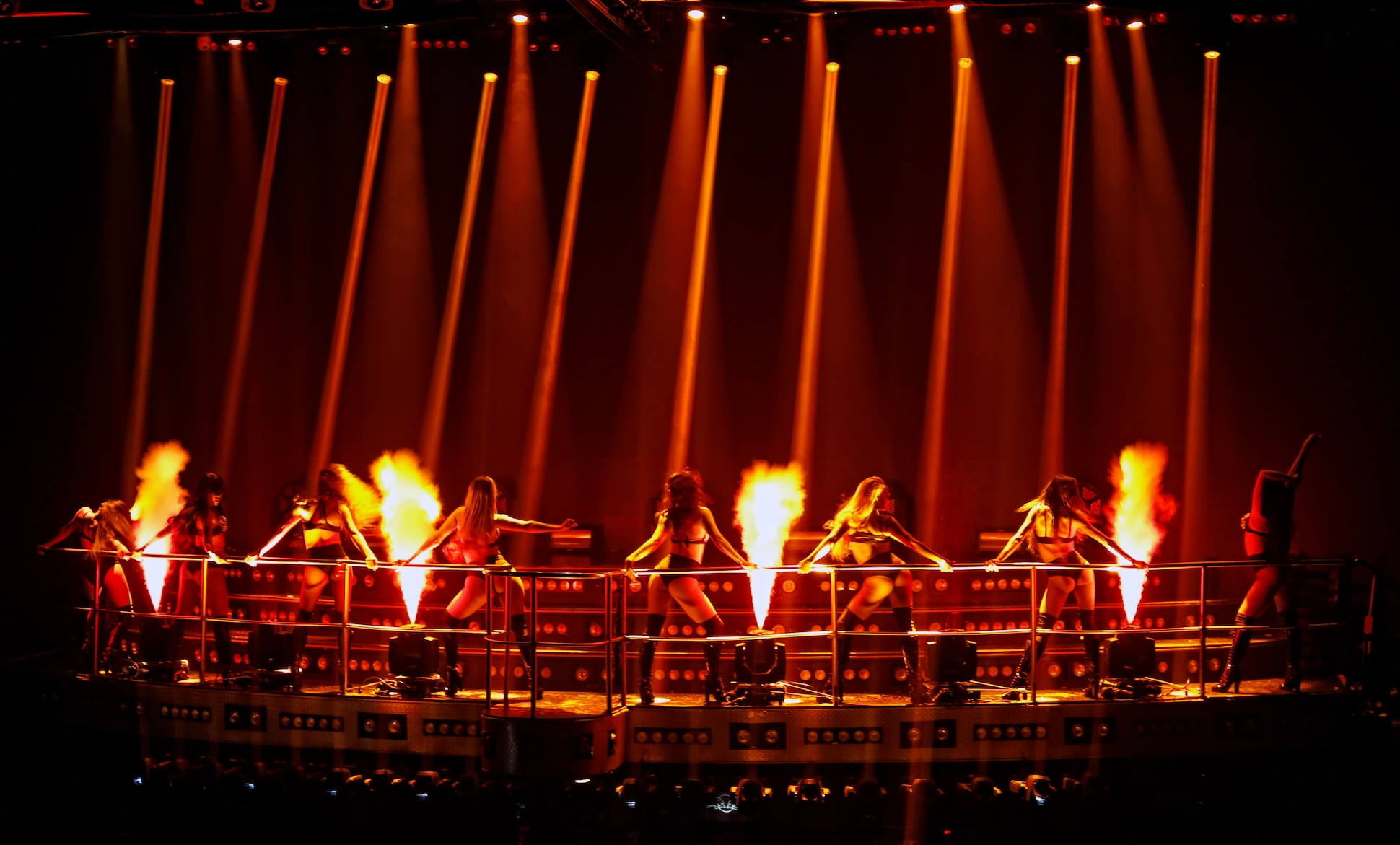 Coco Bongo Punta Cana fire show with dancers and stage lights