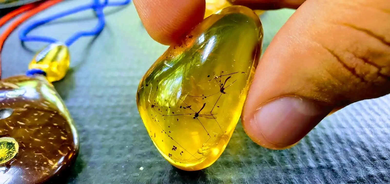 Close-up of Dominican amber stone with natural inclusions from Hato Mayor