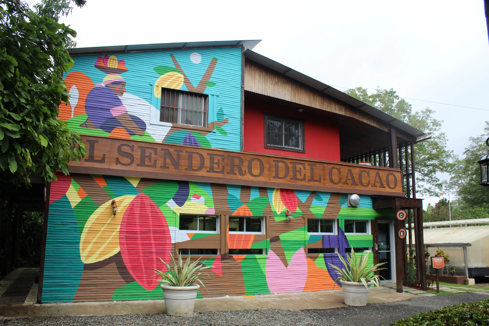 Colorful facade of El Sendero del Cacao in San Francisco de Macorís, Dominican Republic