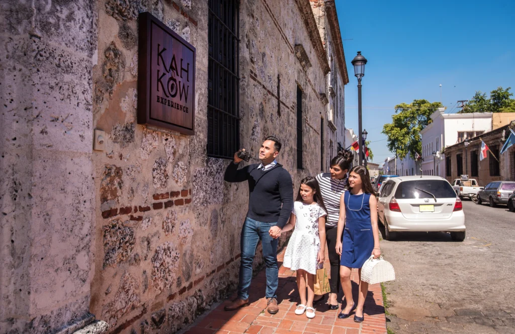 Family visiting the KahKow Experience chocolate museum in the Colonial Zone of Santo Domingo Dominican Republic