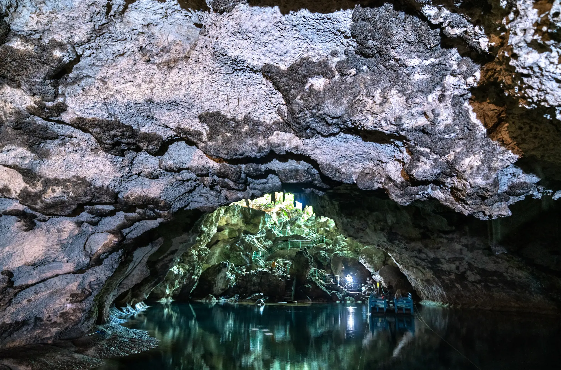 La Nevera lagoon at Los Tres Ojos in Santo Domingo with boat access and dramatic cave formations.