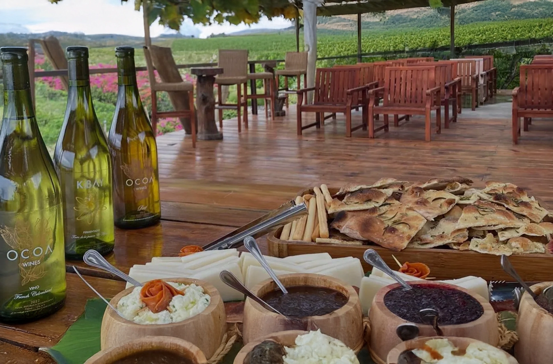 Cheese bread and jams paired with Ocoa wines at OcoaBay Dominican Republic