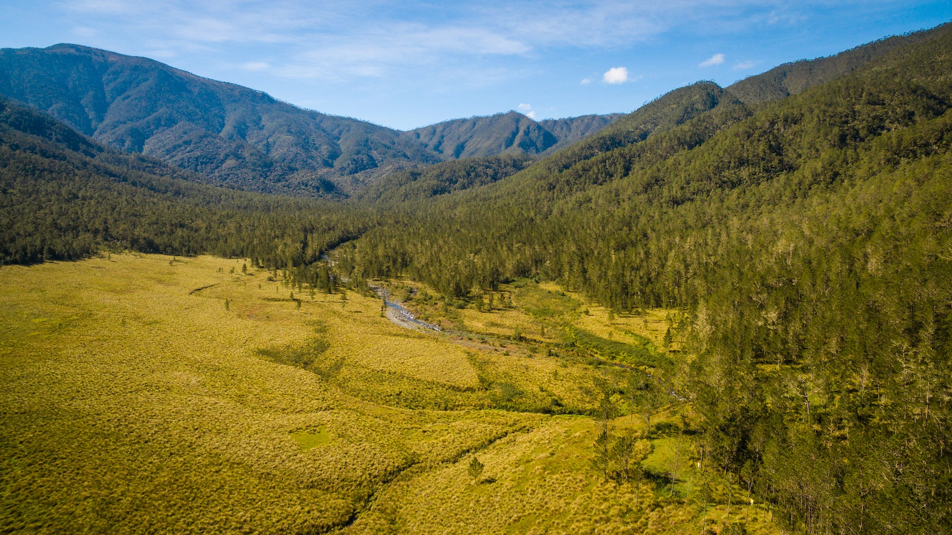 Wide valley (Valle del Tetero) view at the base of Pico Duarte trek in Dominican Republic