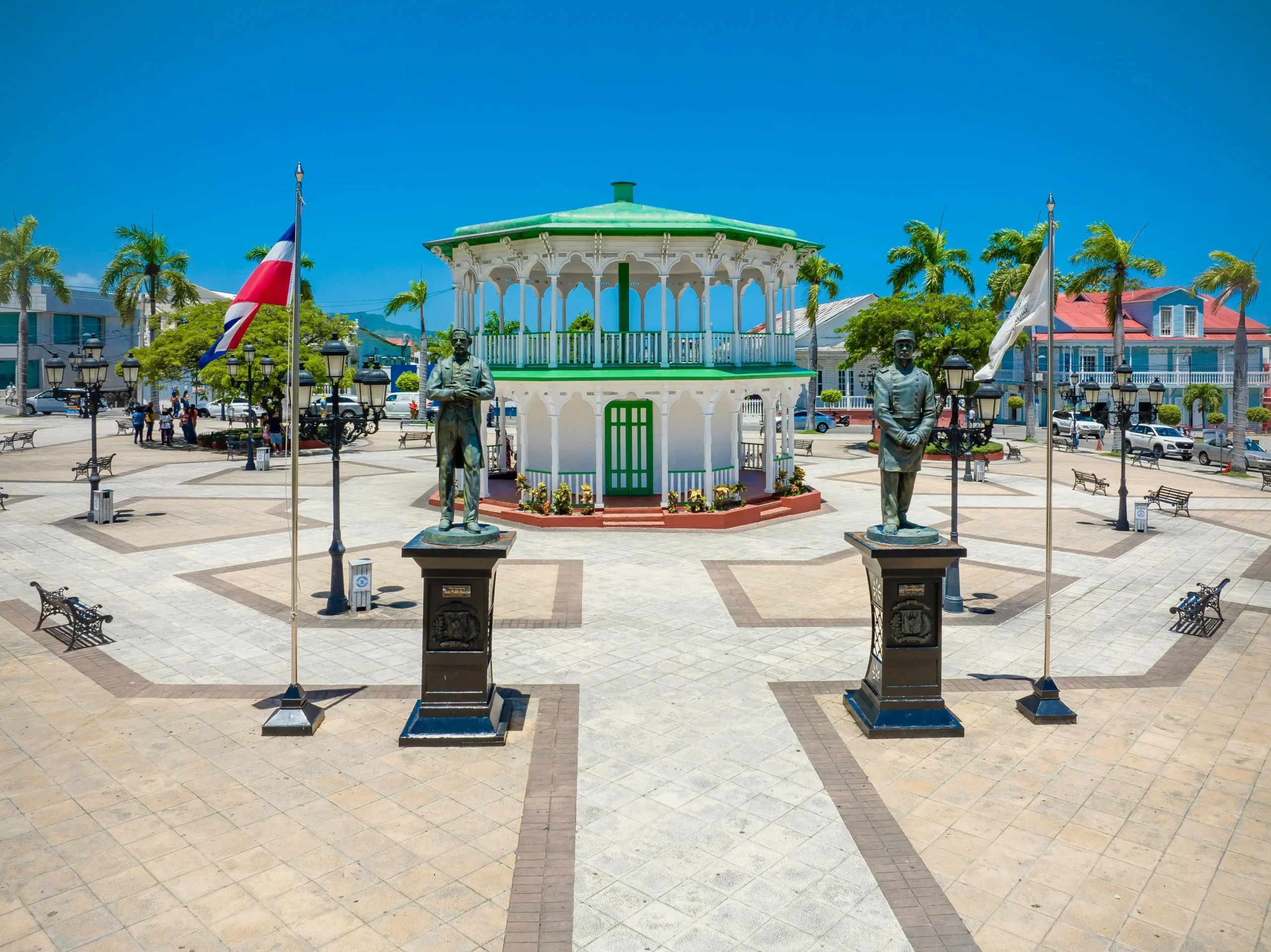 Central Park with gazebo and statues in Puerto Plata, Dominican Republic
