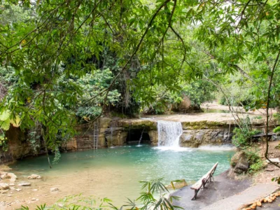 Salto de Yanigua waterfall surrounded by lush forest in El Valle, Hato Mayor, Dominican Republic