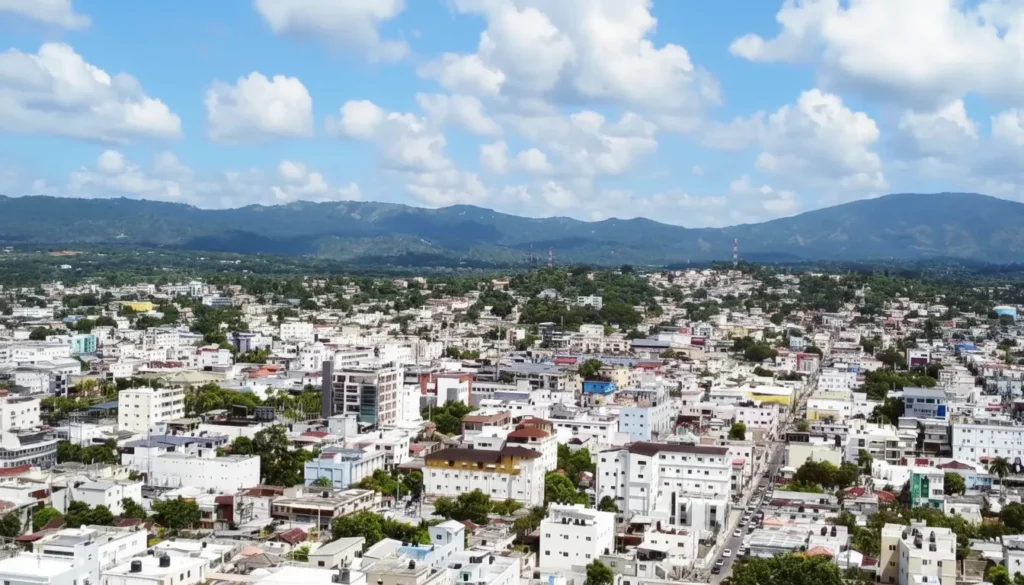 Panoramic view of San Francisco de Macoris Dominican Republic with mountains in the background