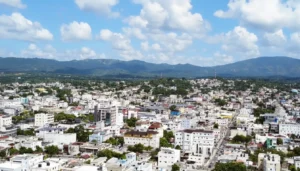 Panoramic view of San Francisco de Macoris Dominican Republic with mountains in the background