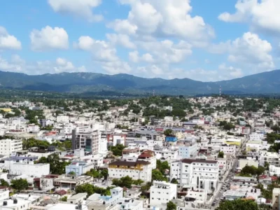 Panoramic view of San Francisco de Macoris Dominican Republic with mountains in the background