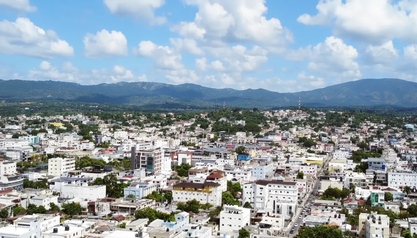 Panoramic view of San Francisco de Macoris Dominican Republic with mountains in the background