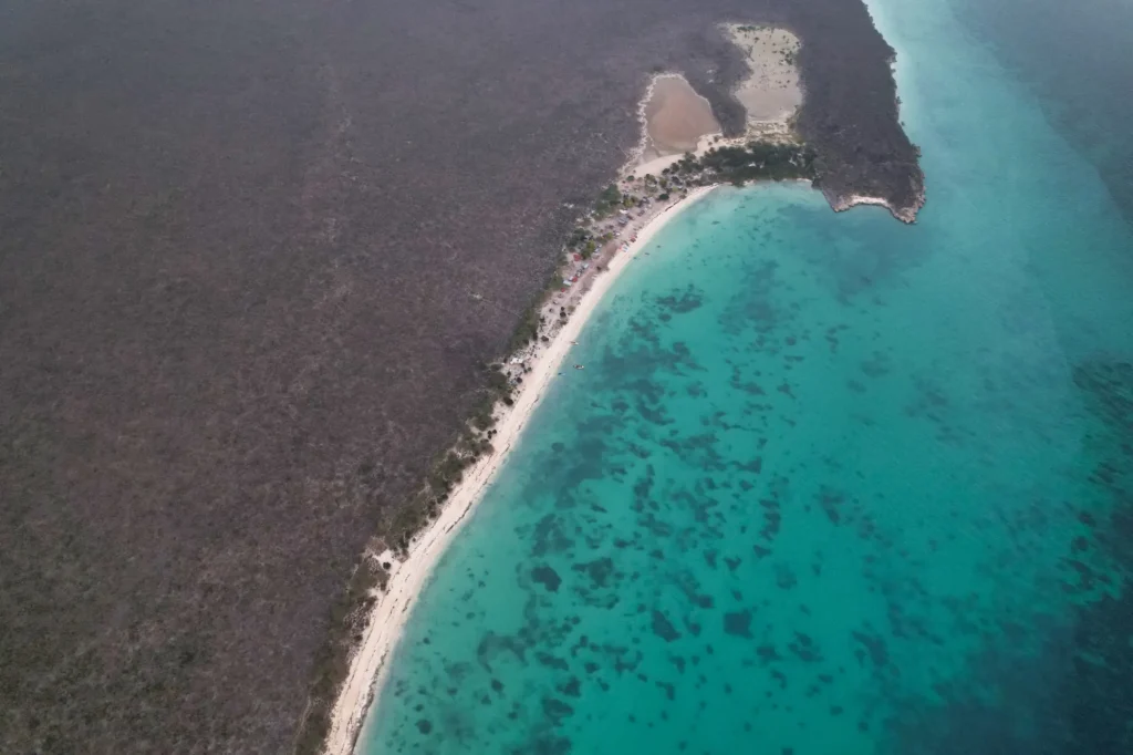 Aerial view of Trudillé Beach in Jaragua National Park, Pedernales, Dominican Republic