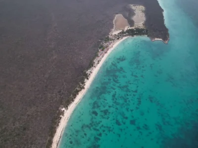 Aerial view of Trudillé Beach in Jaragua National Park, Pedernales, Dominican Republic